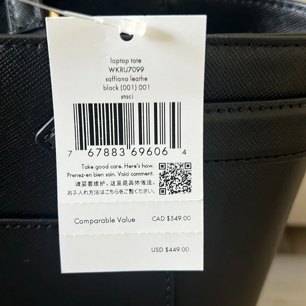 Kate Spade New York Staci Large Laptop Tote Leather Handbag Black